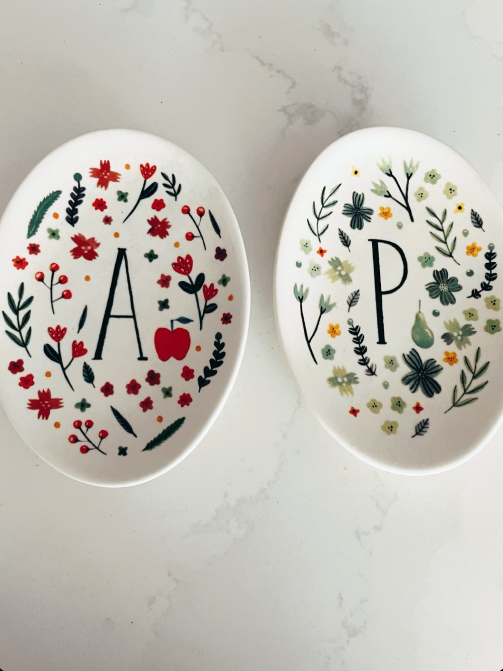 Anthropologie Monogram A & P Floral Trinket Dishes Set of 2